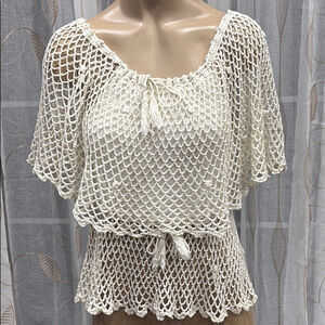 Cream Crochet Knit Top